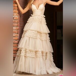 Sherri Hill Cream Tiered Prom Dress